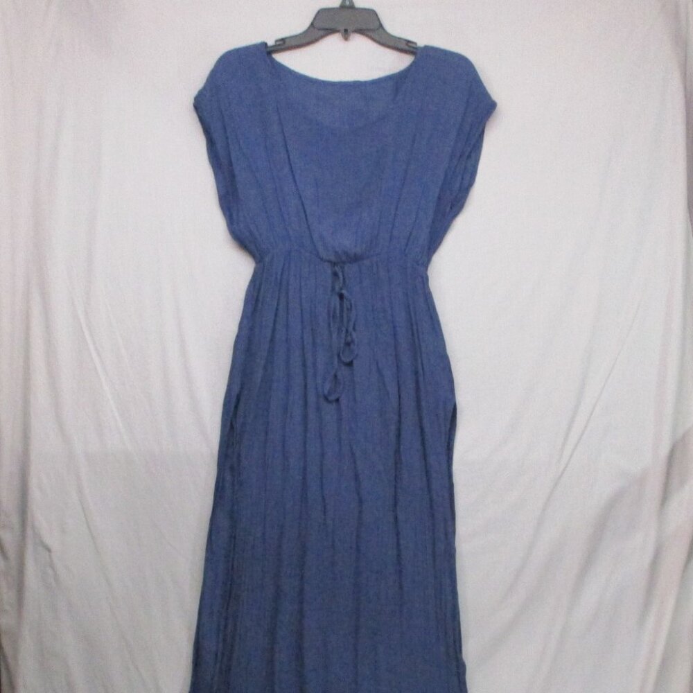Semi-Sheer Sleeveless Maxi Dress Double Slit Blue Women Size | One Size